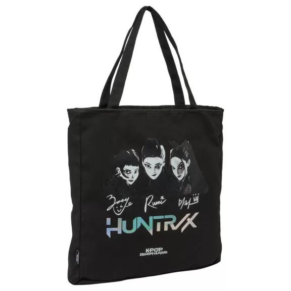 K-pop Démonvadászok Black cipzáras vászon válltáska, bevásárlótáska 38 cm K-pop Démonvadászok Black cipzáras vászon válltáska, bevásárlótáska 38 cm