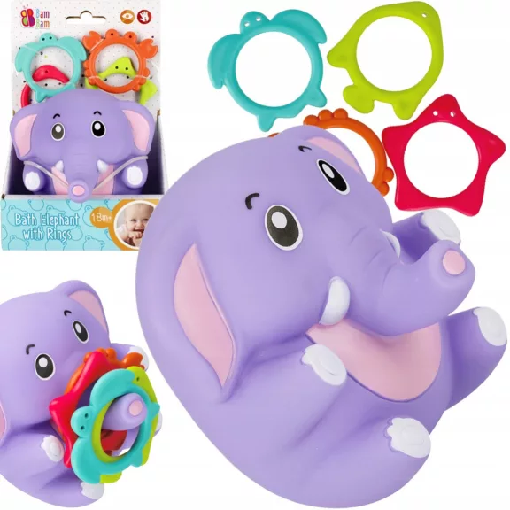Elefánt Purple baba fürdőjáték gyűrűkkel
