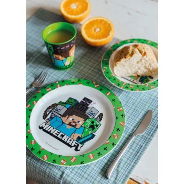   Minecraft Creeper étkészlet, micro műanyag szett, pohárral 260 ml