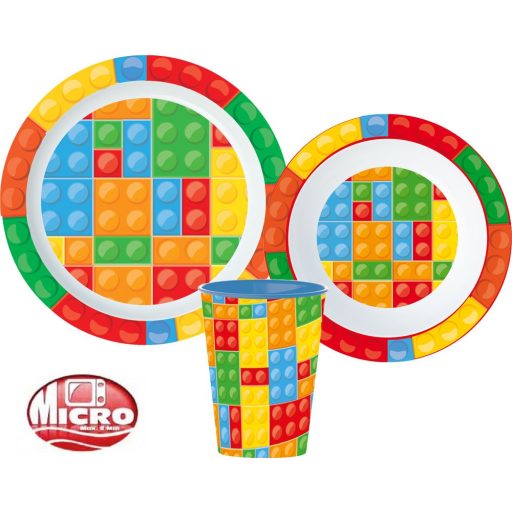 Lego mintázatú Bricks étkészlet, micro műanyag szett