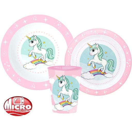 Unikornis Range étkészlet, micro műanyag szett, pohárral 260 ml