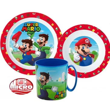   Super Mario Mushroom Kingdom étkészlet, micro műanyag szett bögrével 350 ml
