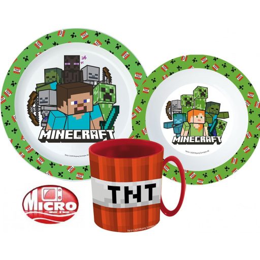 Minecraft Creeper étkészlet, micro műanyag szett bögrével 350 ml