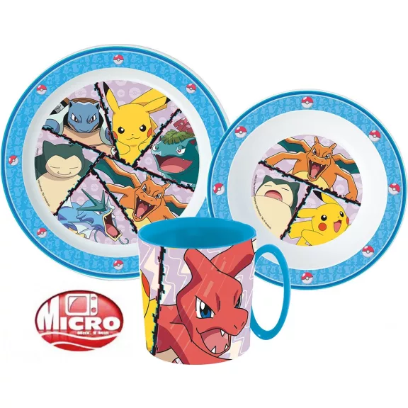 Pokémon Battle étkészlet, micro műanyag szett bögrével 350 ml