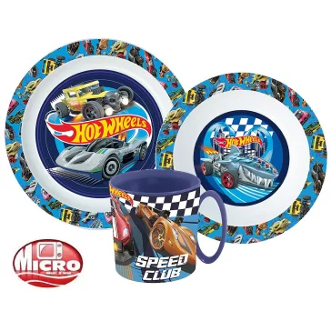   Hot Wheels Blue Fire étkészlet, micro műanyag szett bögrével 350 ml