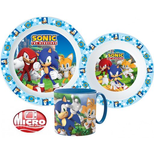 Sonic a sündisznó étkészlet, micro műanyag szett bögrével 265 ml