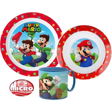   Super Mario Mushroom Kingdom étkészlet, micro műanyag szett bögrével 265 ml