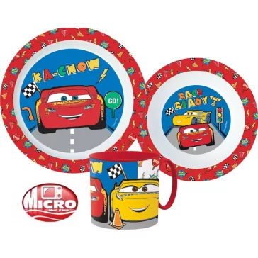   Disney Verdák Lets Race étkészlet, micro műanyag szett bögrével 265 ml