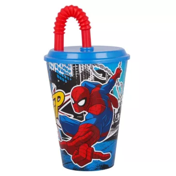 Pókember Streets szívószálas pohár, műanyag 430 ml