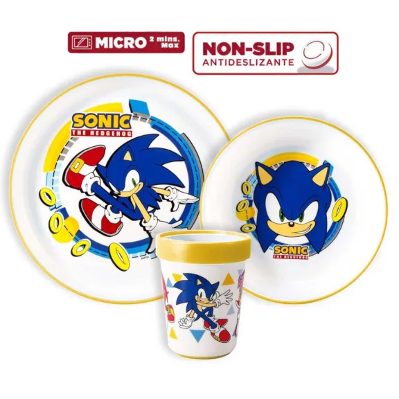 Sonic a sündisznó Rings csúszásmentes étkészlet, micro műanyag szett
